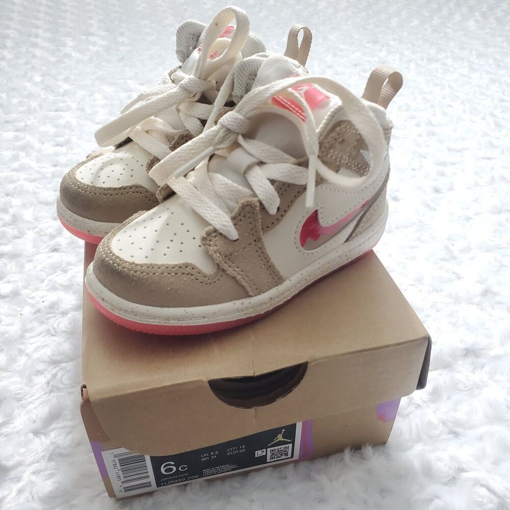 Air Jordan 1 Mid SE TD toddler sneakers US 6C Beige leather Pull Tab